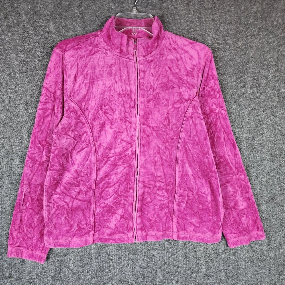 Kim Rogers Tracksuit Womens PM Pink Velour 2 Piece Set Full Zip Pants EUC